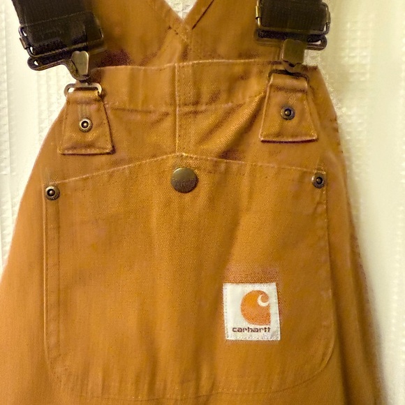 Carhartt Canvas Cargo Dark Tan Bib Carpenter Overalls Youth Boys Sz 10 - Picture 16 of 16